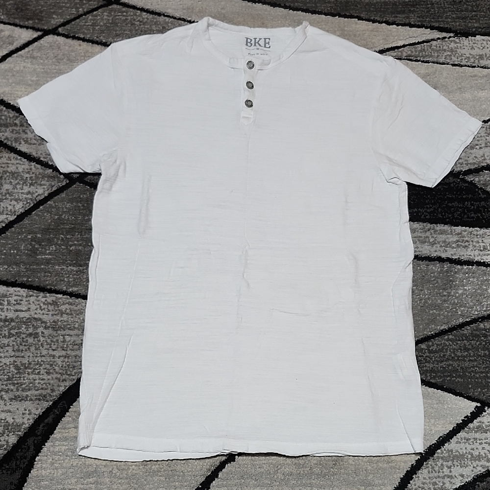 BKE EXCLUSIVE HENLEY SLUB WHITE RAW-HEM COTTON SHORT-SLEEVE TEE-SHIRT